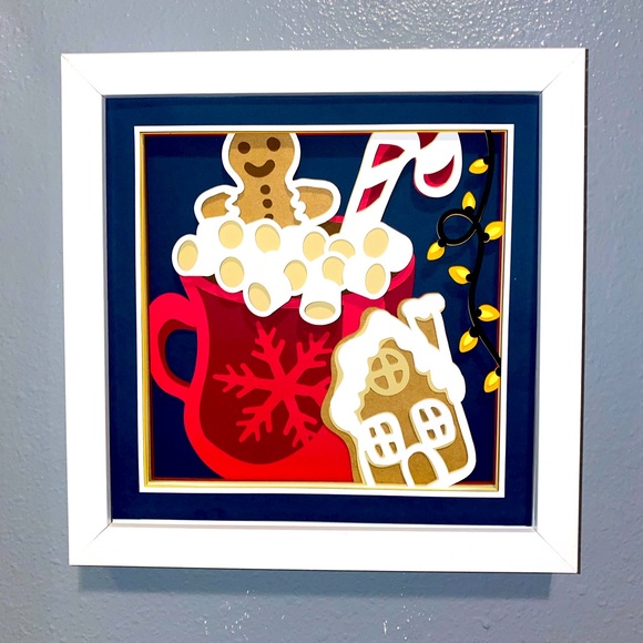 3D Hot Cocoa & Gingerbread Cookie Shadowbox - Picture 1 of 3